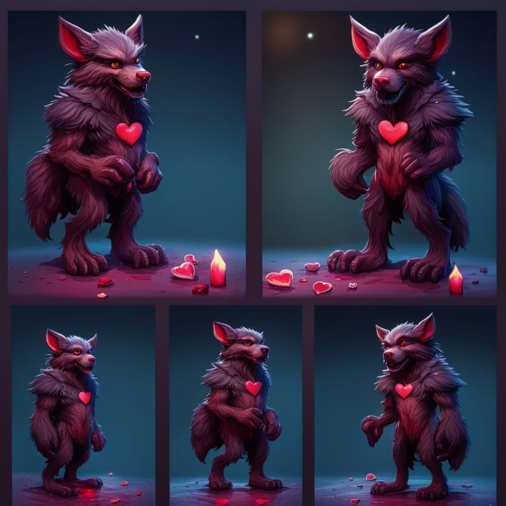 Valentines Werewolf in Detailed Fantasy Art Style