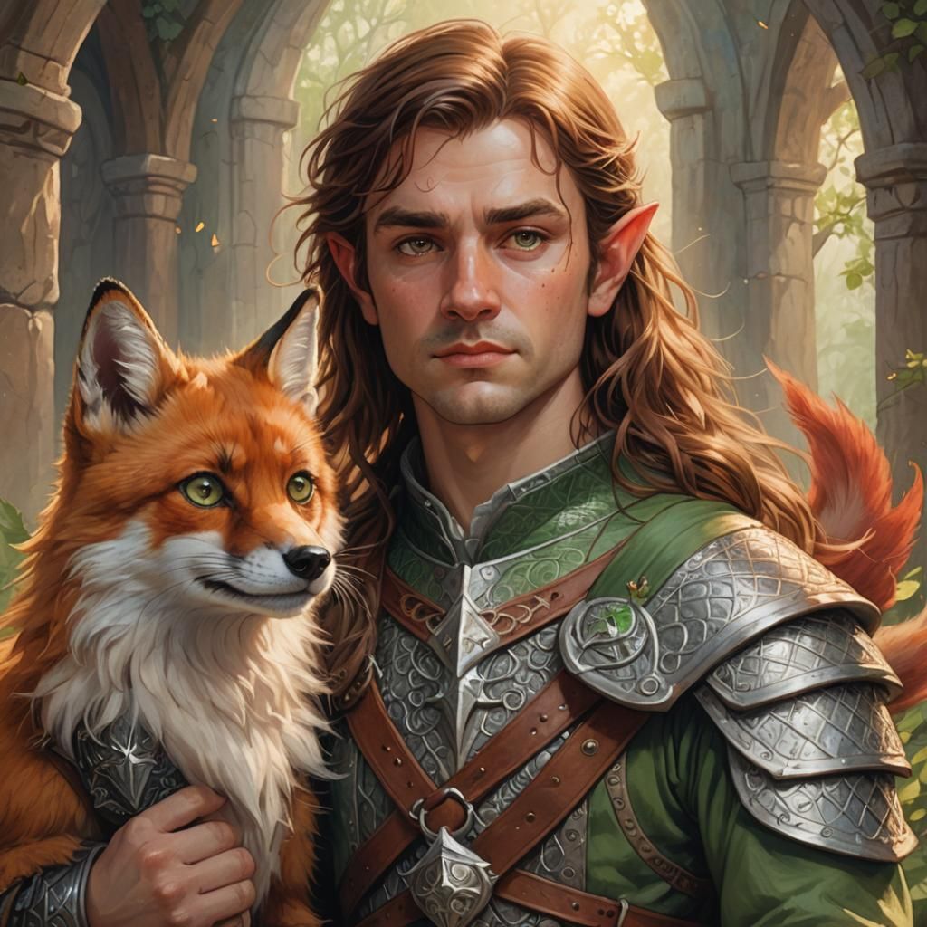Halfling Cleric with Fox Companion in Watercolor Style