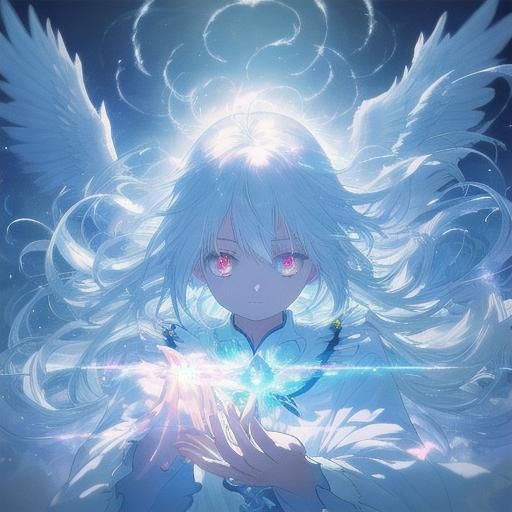 Mystical Anime Character Controls Clouds in Watercolor