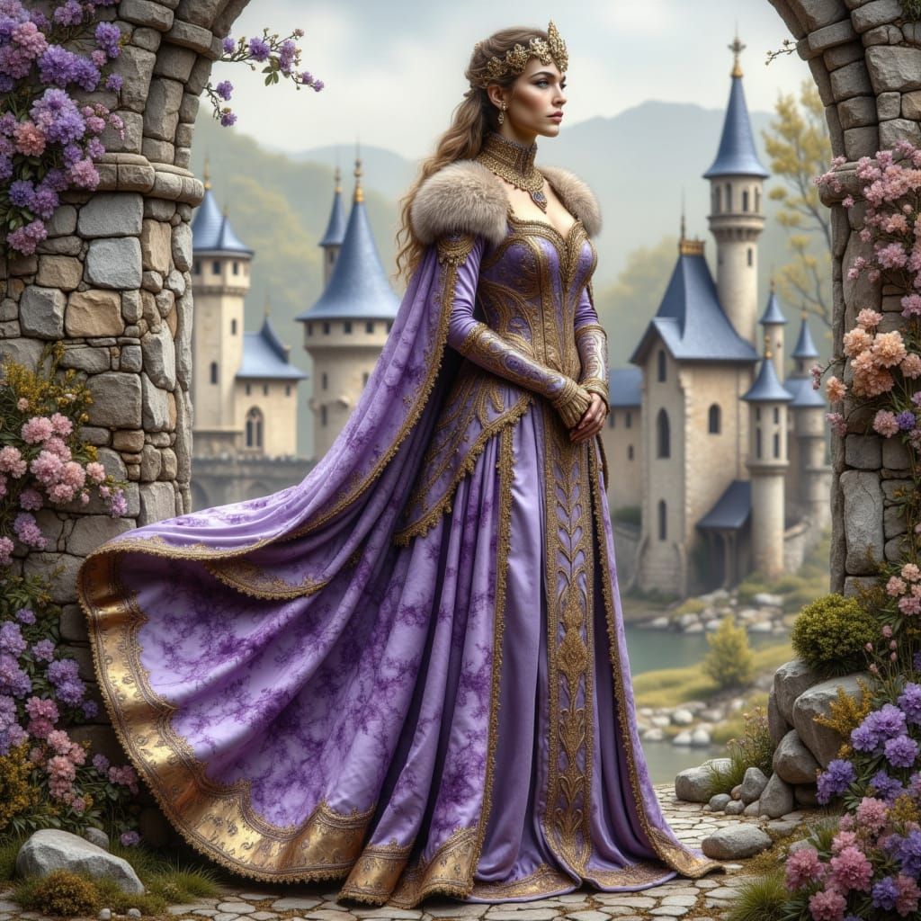 Elegant Ruritanian Princess Amidst Lavender Hues and Fantasy...