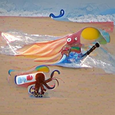 Octopus on Vacation with Beach Gear