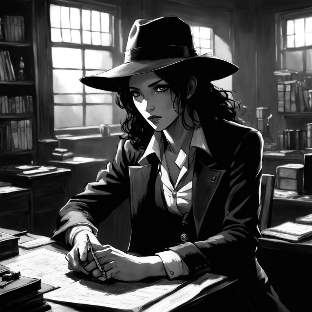 Noir Detective Elf in Yoshitaka Amano Style