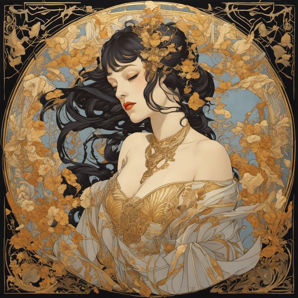 Kintsugi Burlesque Goddess in Art Nouveau Style