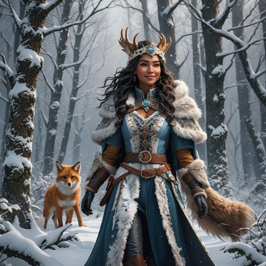 Winter Vixen Protecting Animals in Snowy Forest