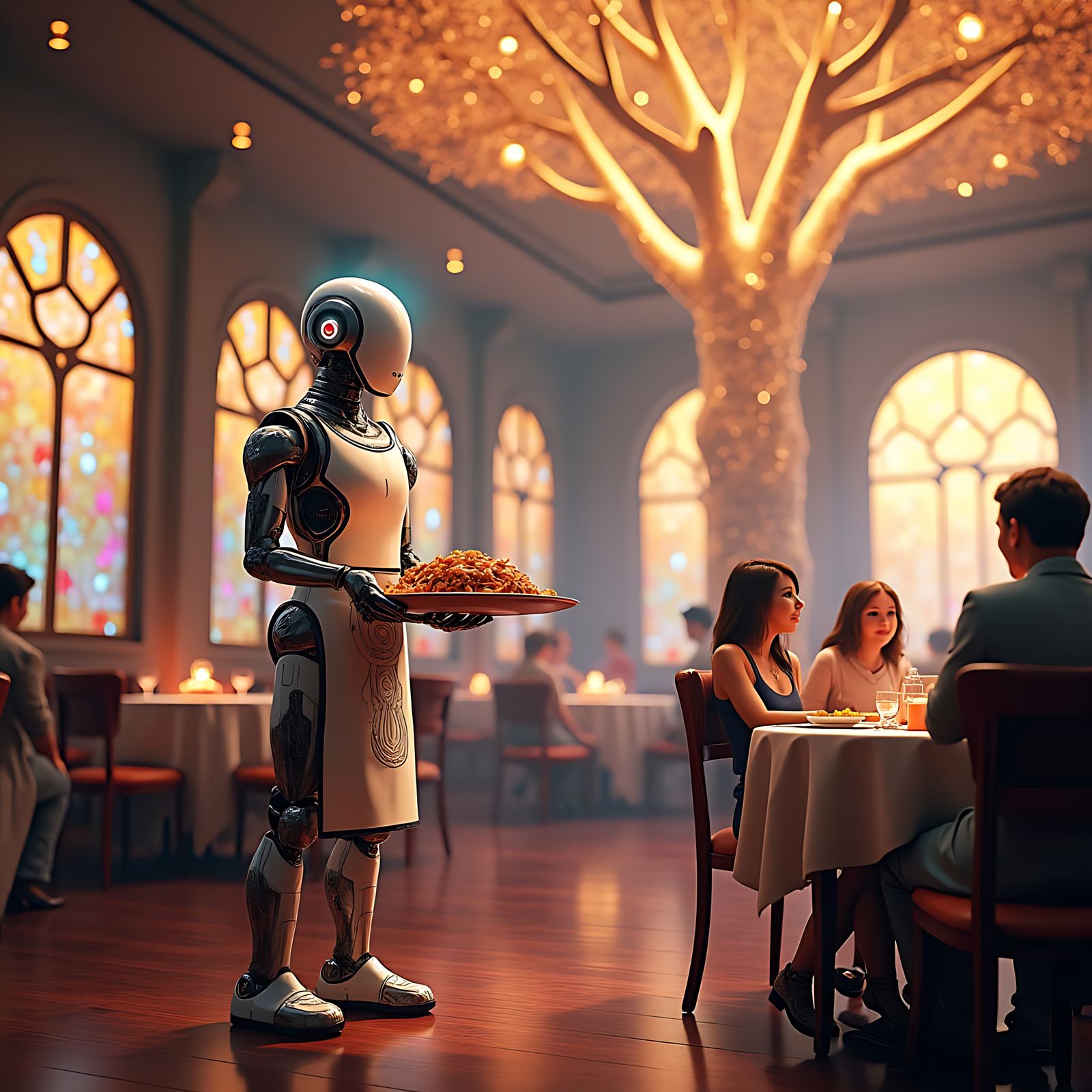 Pepper Robot Restaurant Service: Detailed Concept Art