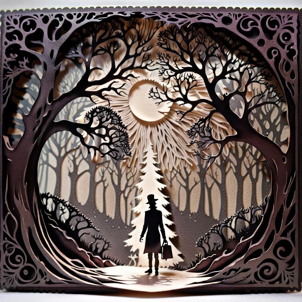 Old Tree Silhouette as Scherenschnitte Paper Cut