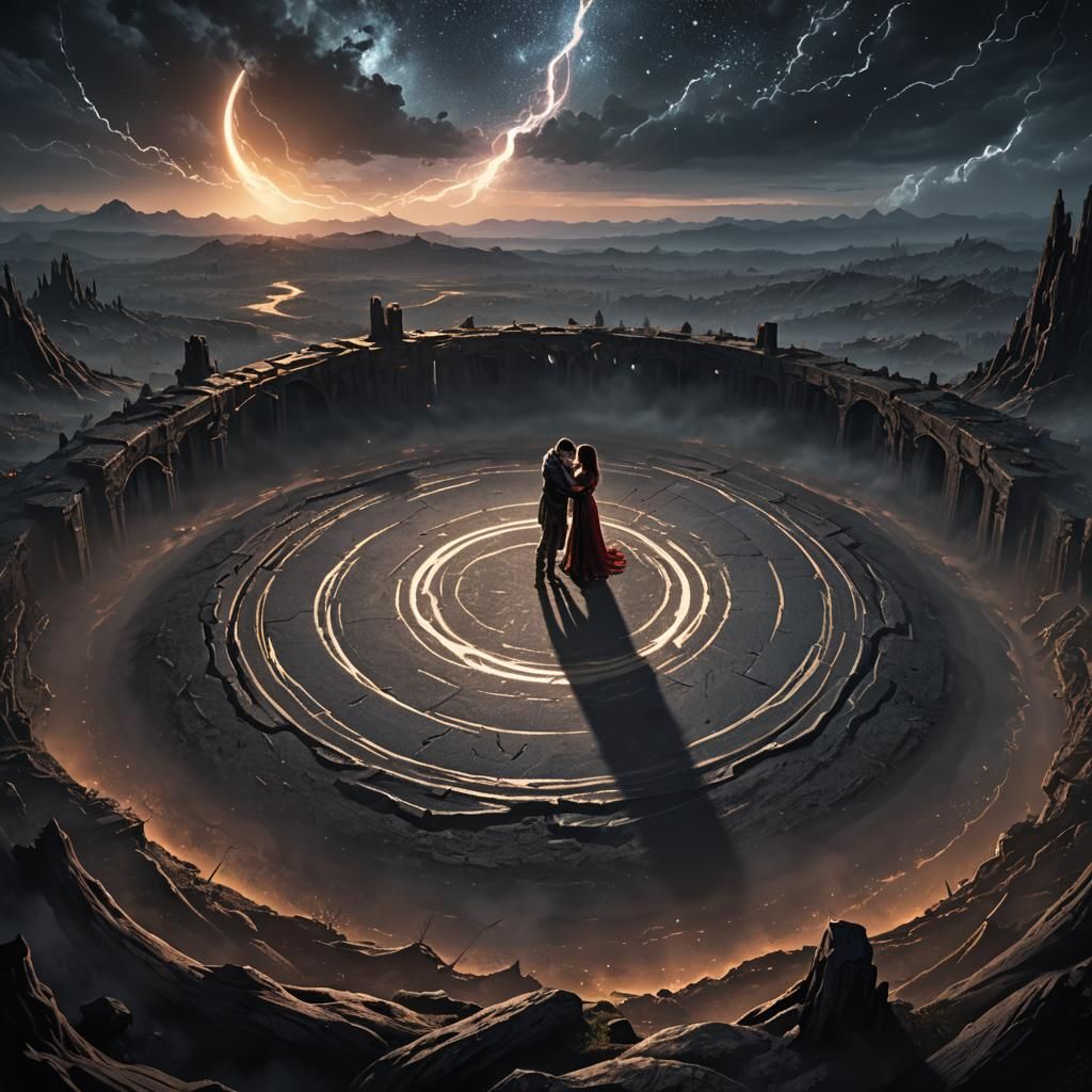 Embracing Couple Surrounded by Magic Ring