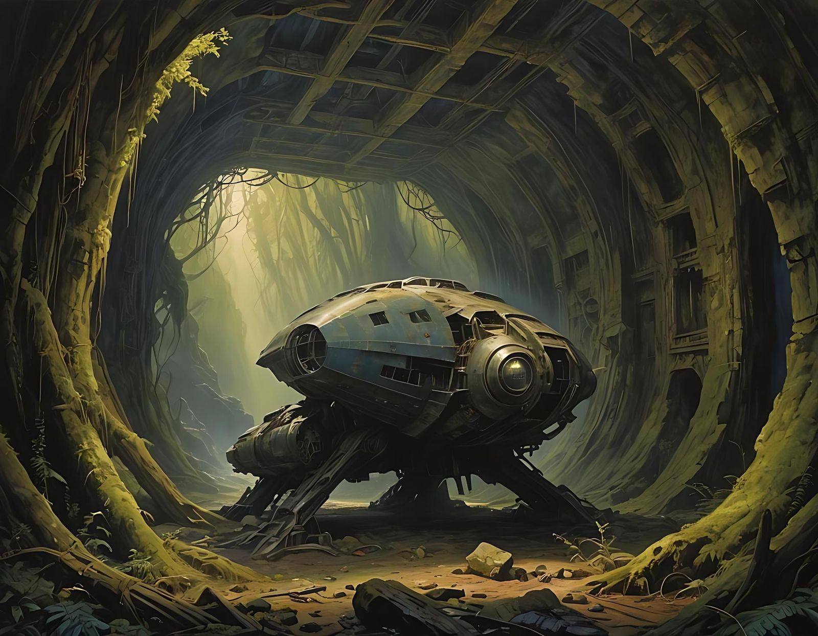 Macabre Derelict Spaceship in Jungle Cave