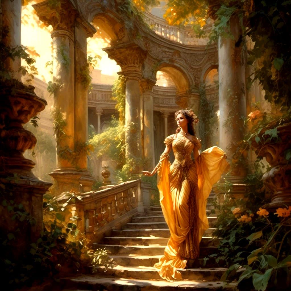 Carthaginian Princess in Exotic Garden as Baroque Oil Painti...