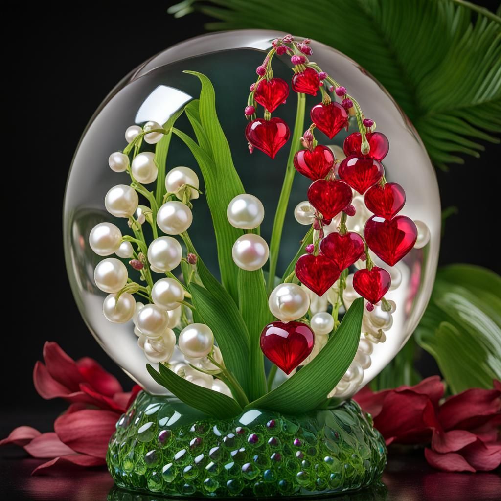 Lily of the Valley Orb with Ruby Blossoms