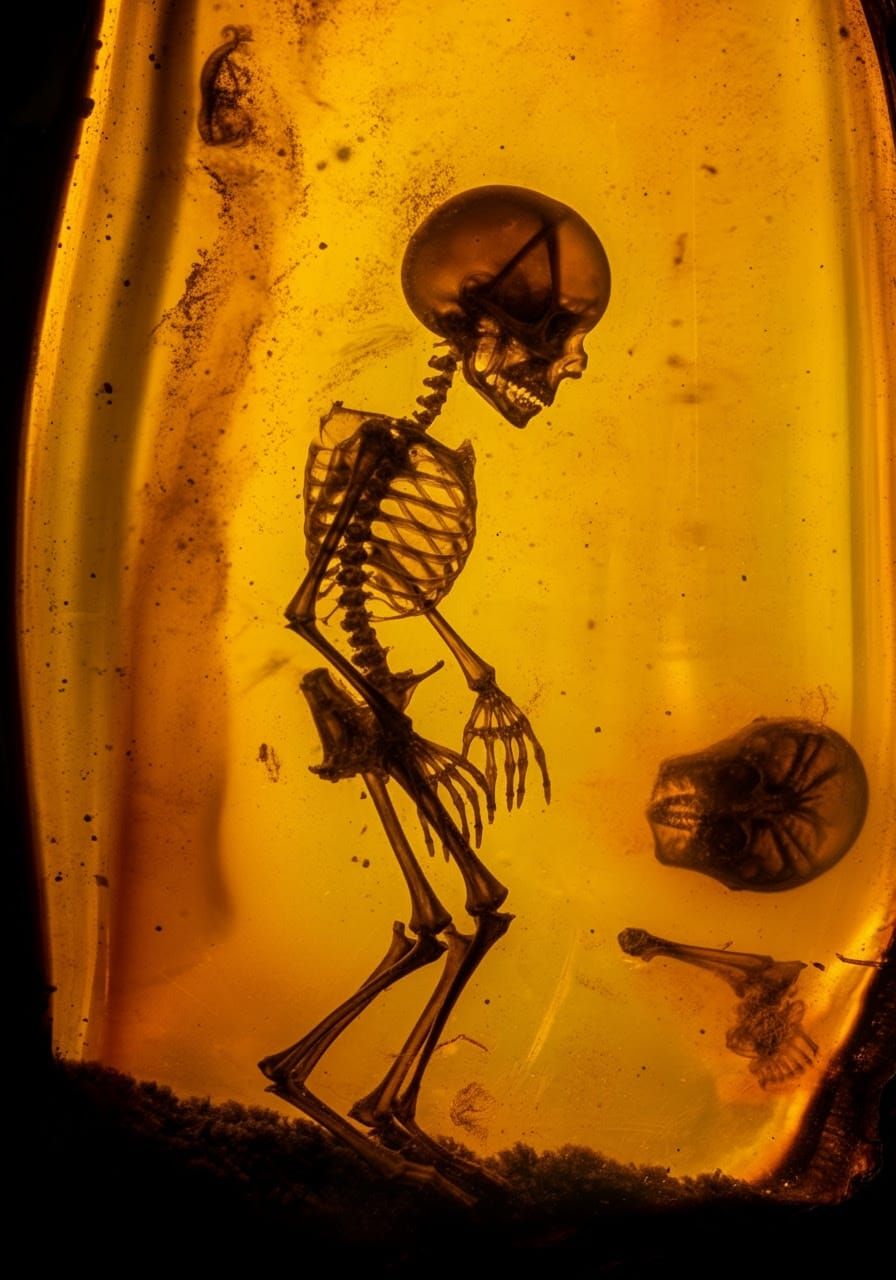 Ambernaut with Everyday Objects in Empire Glass at Rosy Dawn