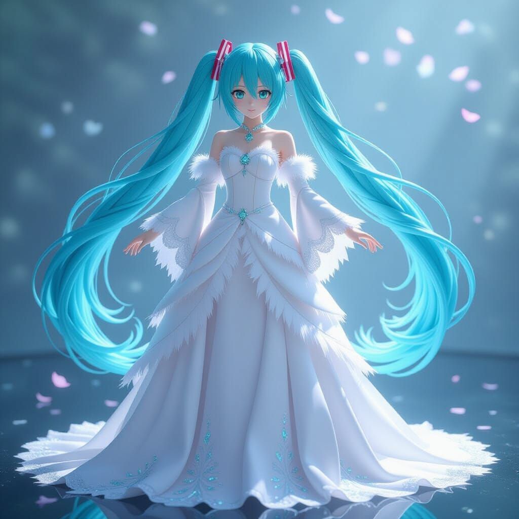 Hatsune Miku in Ornate White Gown with Braided Twin Tails