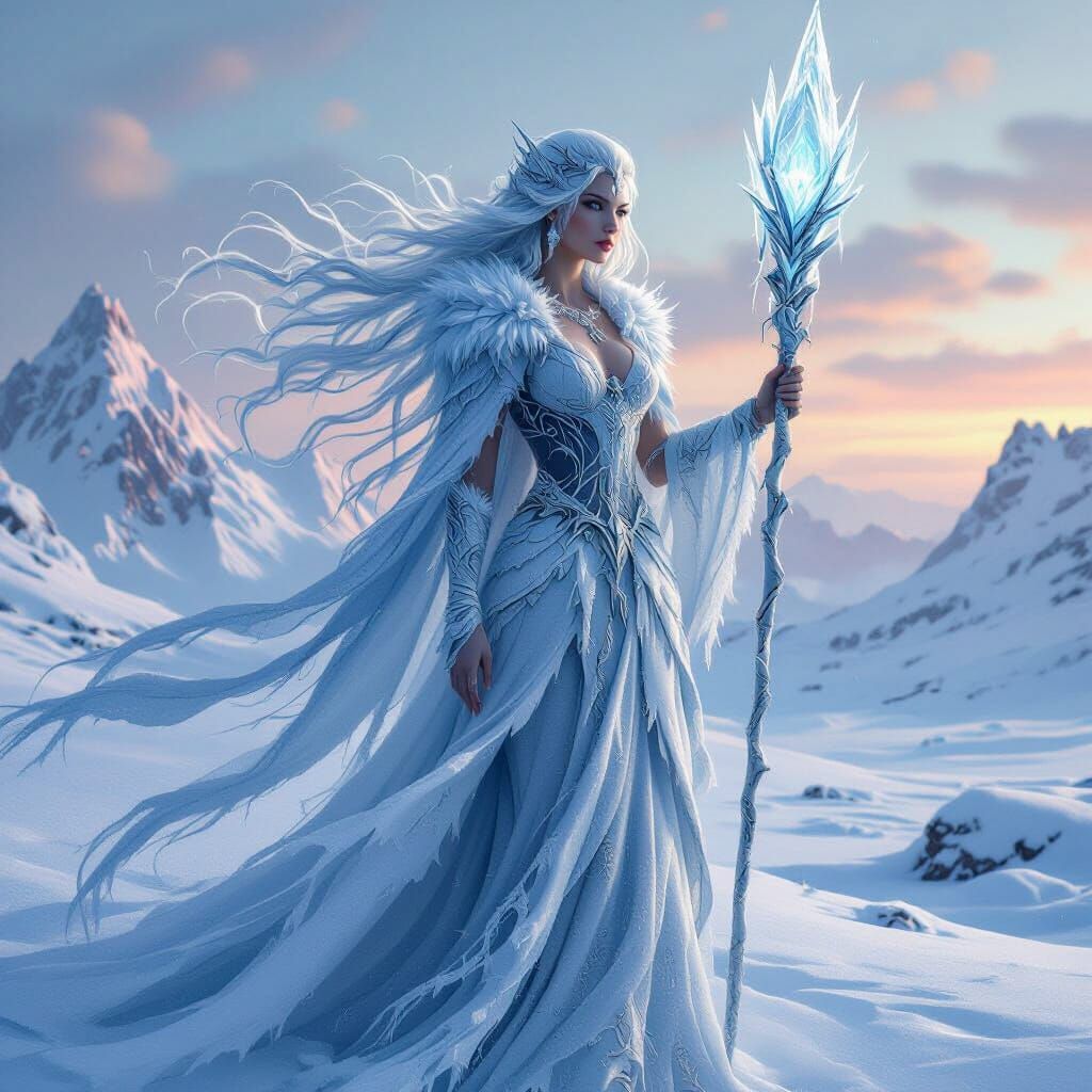 Icy Frost Giantess in Blizzard, as Digital Art