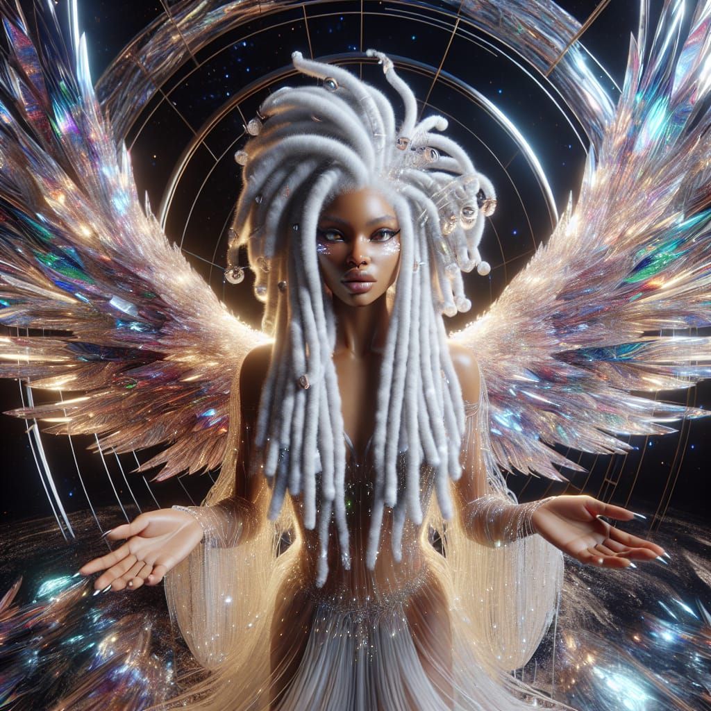 Ethereal Afro Goddess with Crystal Wings