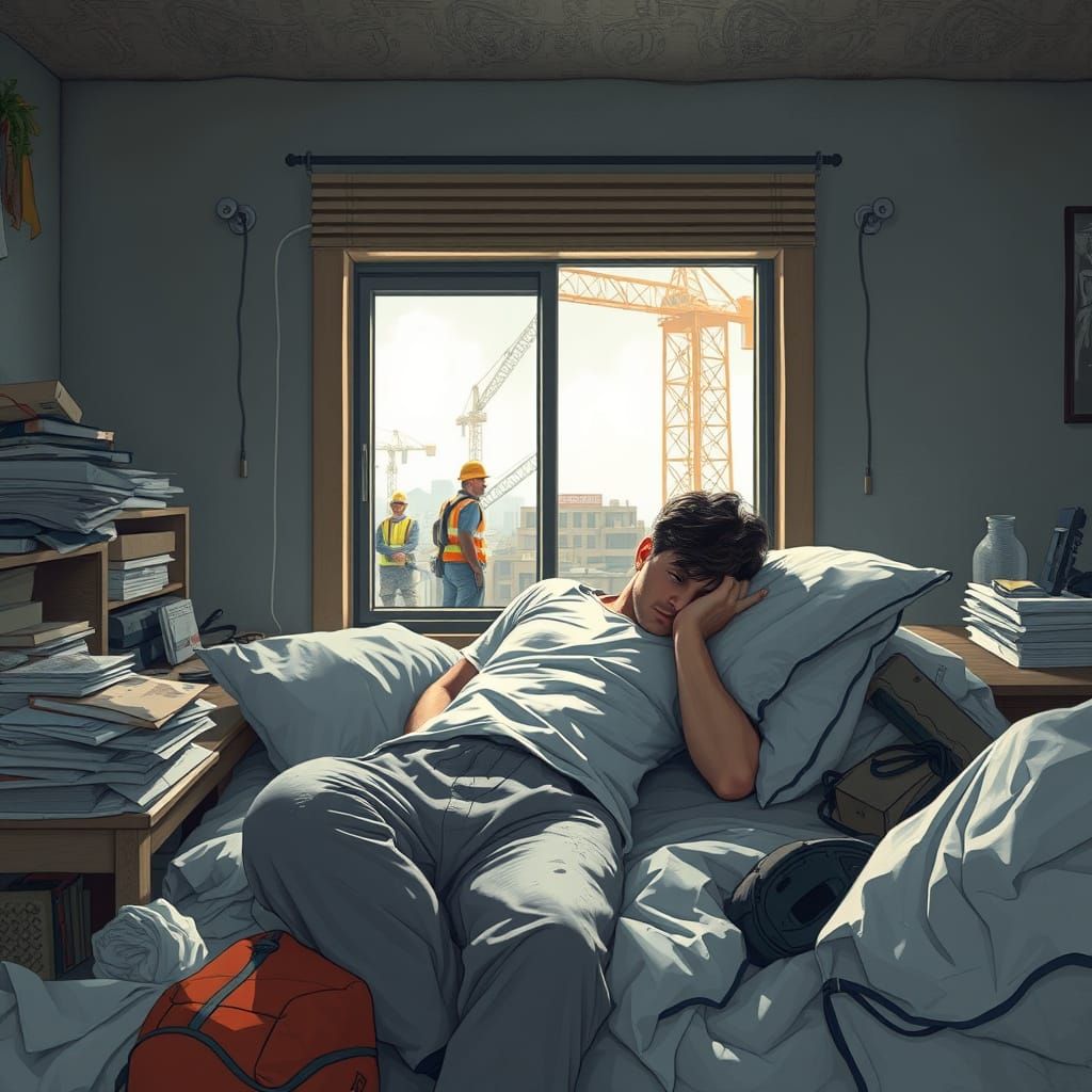 Man Hides From Construction in Dystopian Digital Art