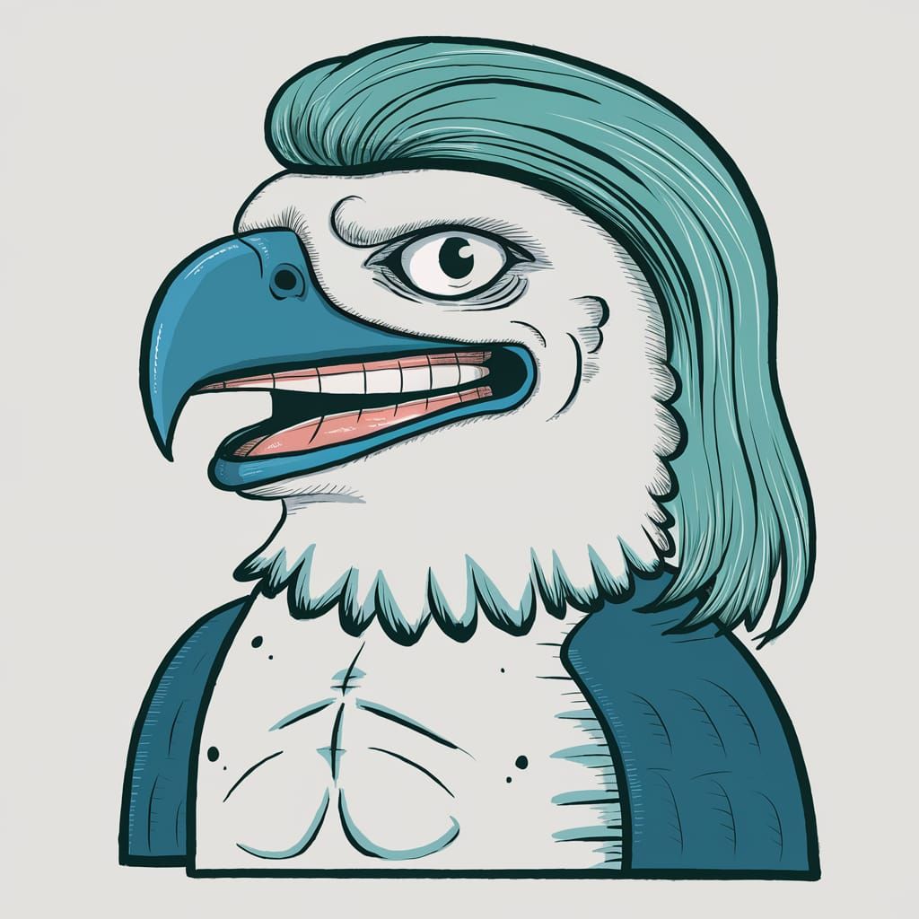 Whimsical Hawk-Headed Character with Human Features