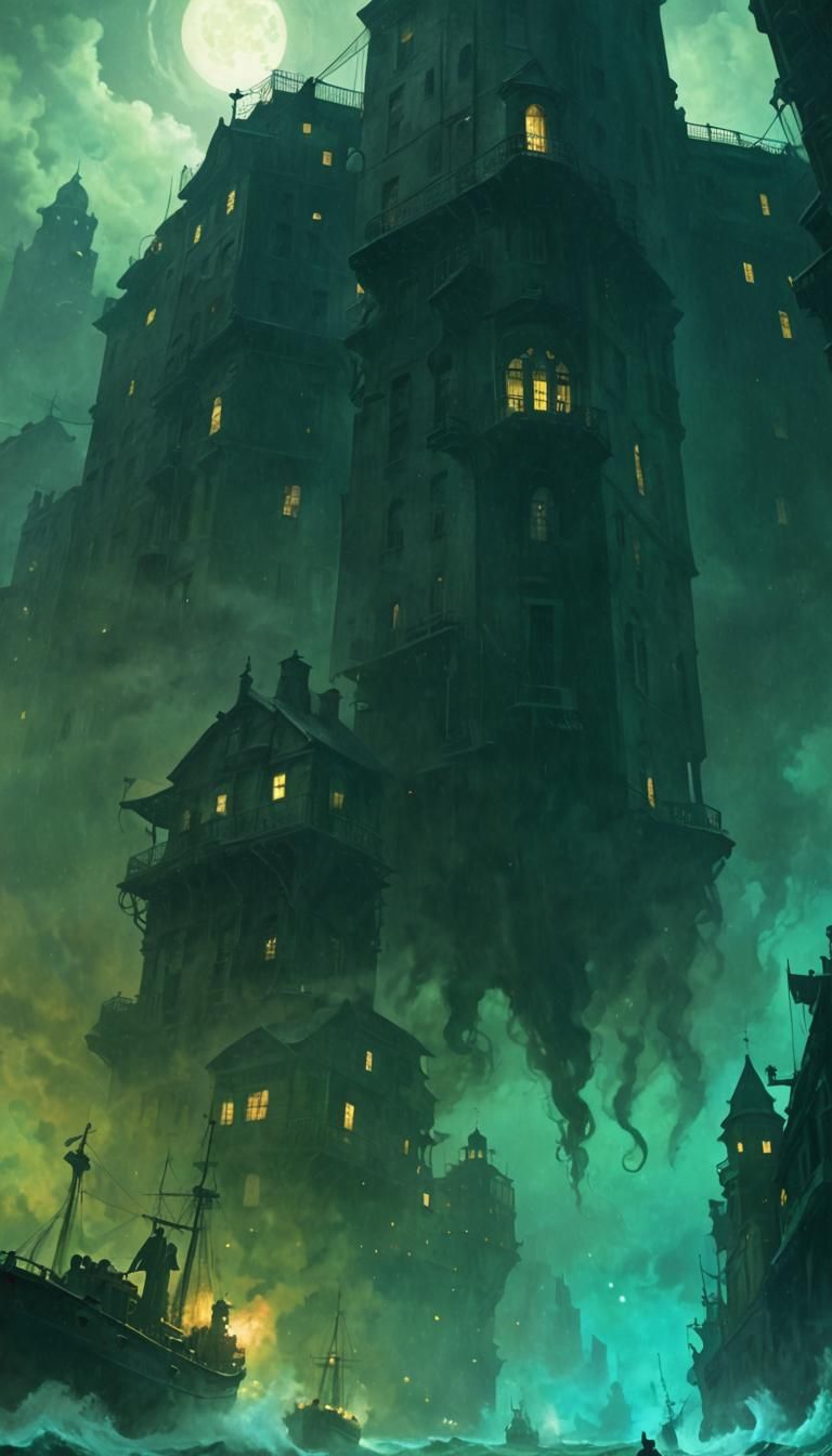 Noir Sea City: A Lovecraftian Painting