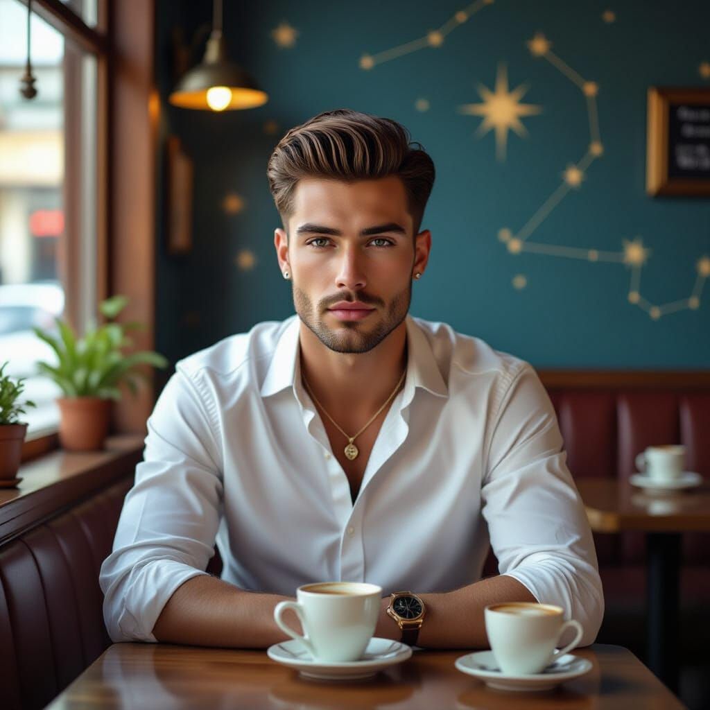 Handsome Man in Celestial Cafe, Digital Art