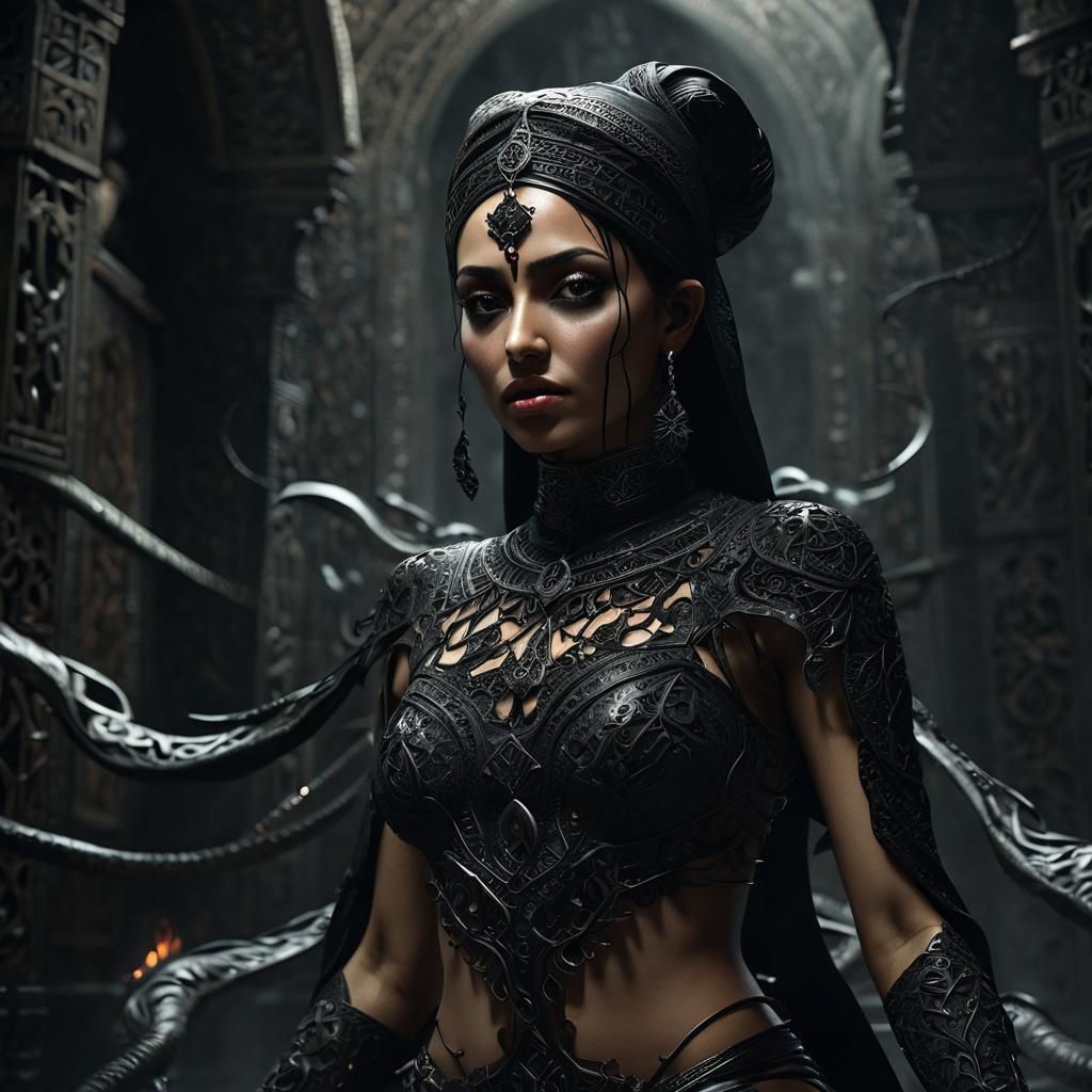 Shadow Priestess in a dark shadowy chamber