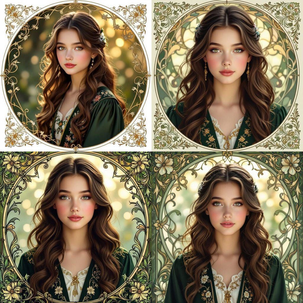 Beautiful Teenage Girl in Enchanting Witch Robe - Art Nouvea...