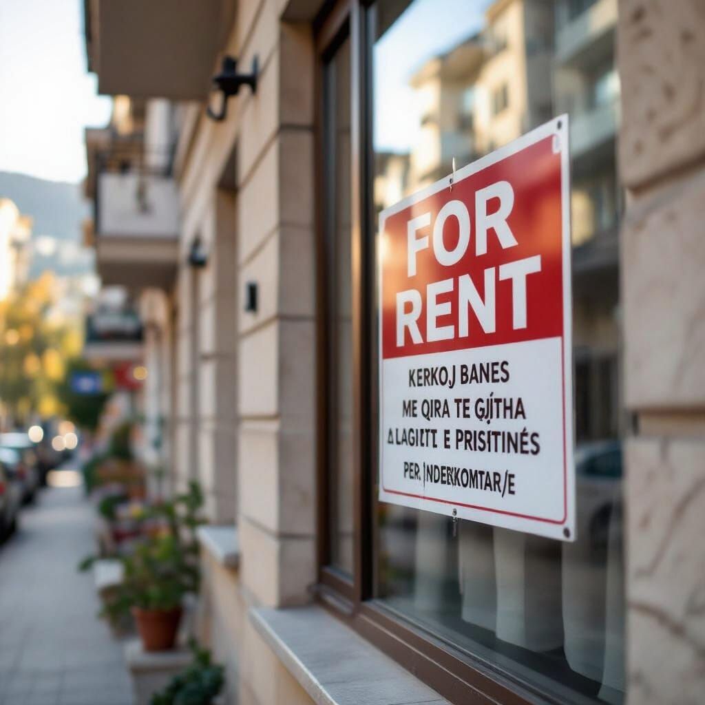 Apartment For Rent Sign in Pristina Neighborhood