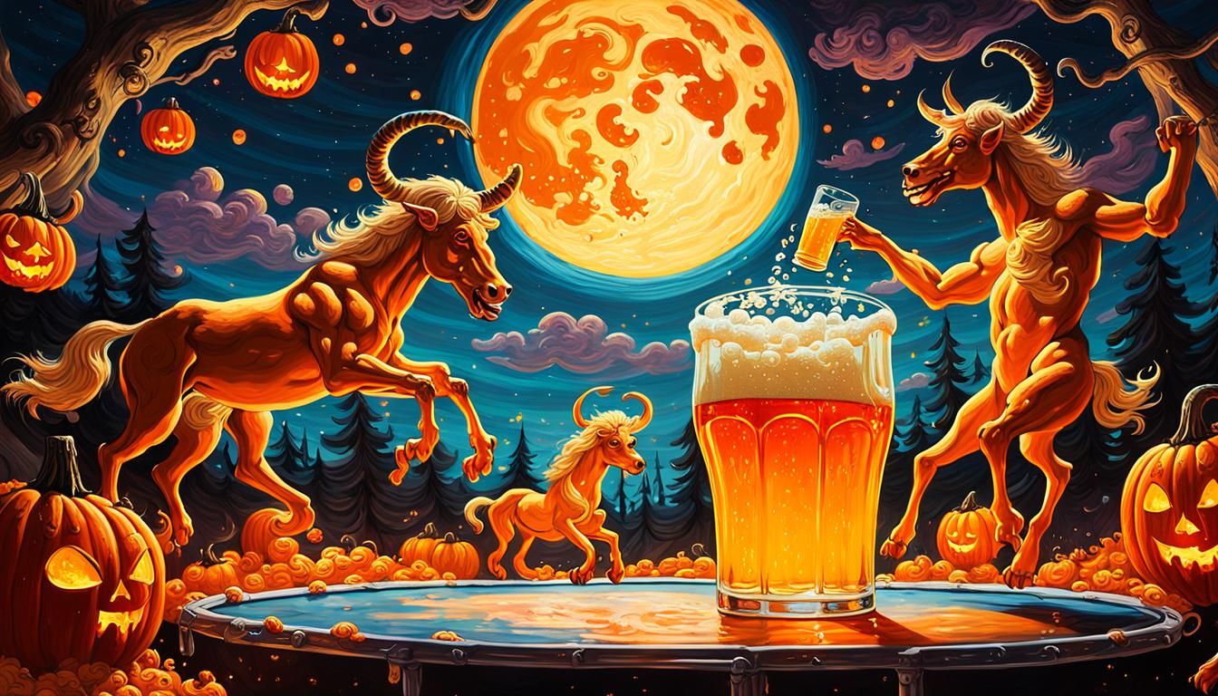 Centaurs Celebrate Halloween: A Whimsical Oil Painting