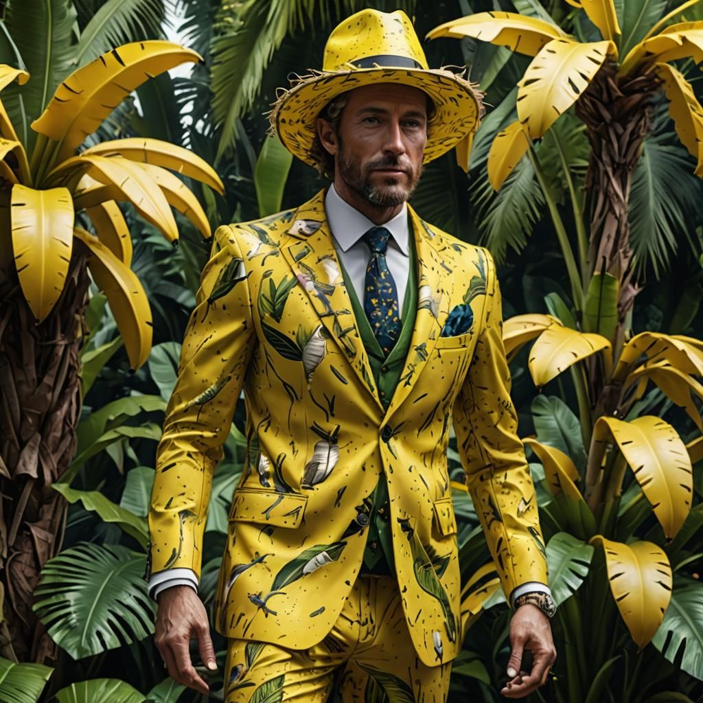 Gentleman in Banana Suit: Hyperrealistic Digital Art