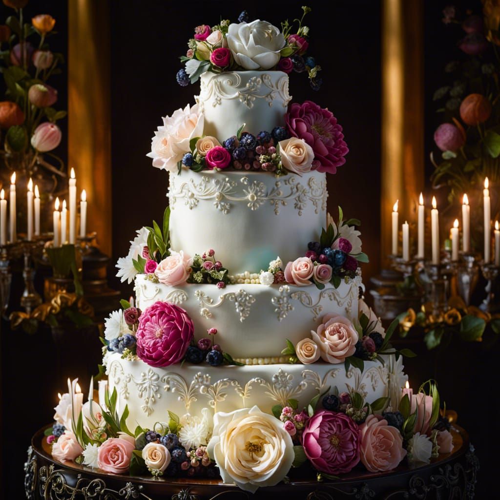 Intricate Wedding Cake with Pastel Flowers