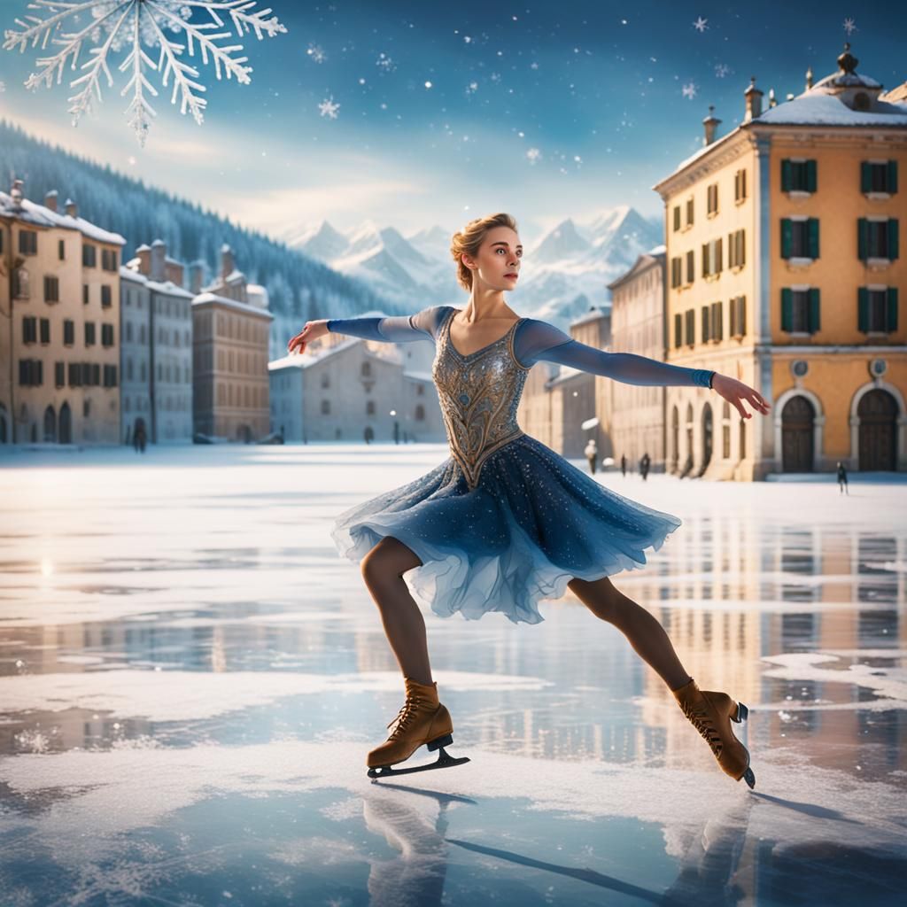 Figure Skater in Snowy Italian Town: Baroque Fantasy