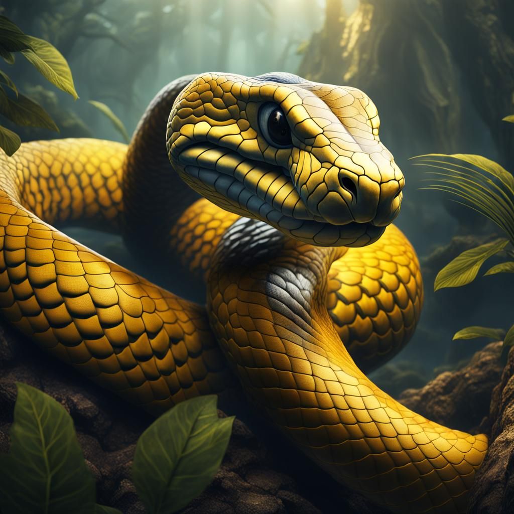 Giant Yellow King Cobra Snake in Detailed Matte Painting