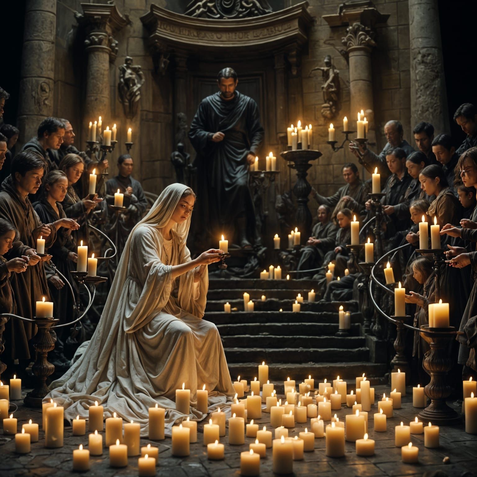 Single Candle Flame in the Darkness