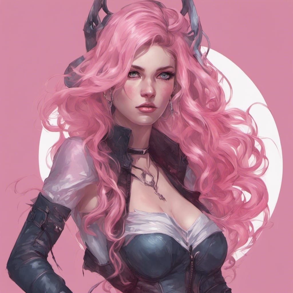 Woman with Pink Hair, Gothic Fashion, Detailed Portrait