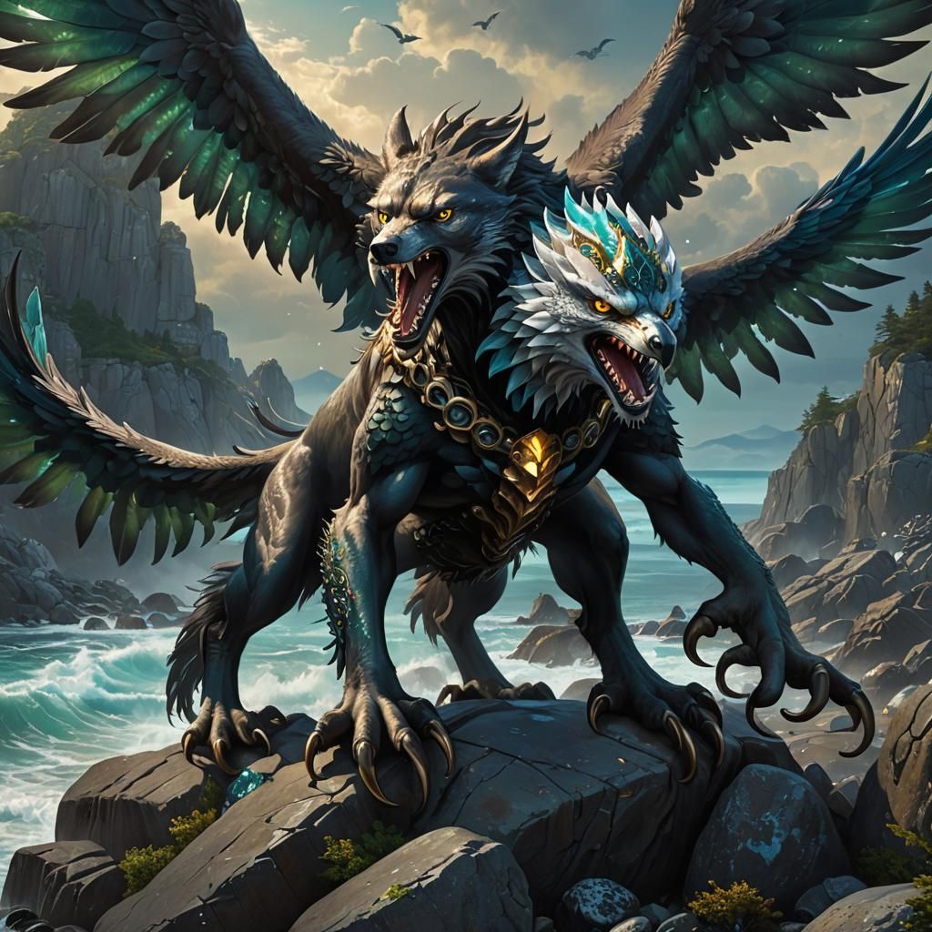 Wolf-Eagle-Octopus Hybrid Creature Concept Art