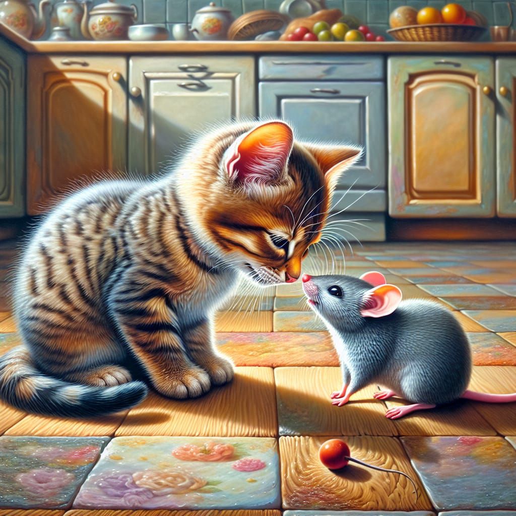 Kitten and Mouse: A Sweet Friendship Painting