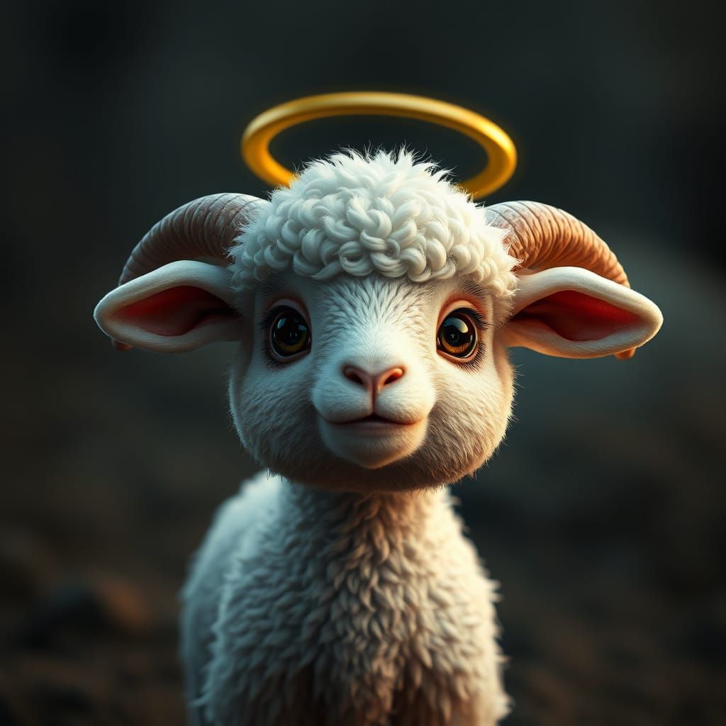 Cute Baby Sheep with Halo in Moody Concept Art