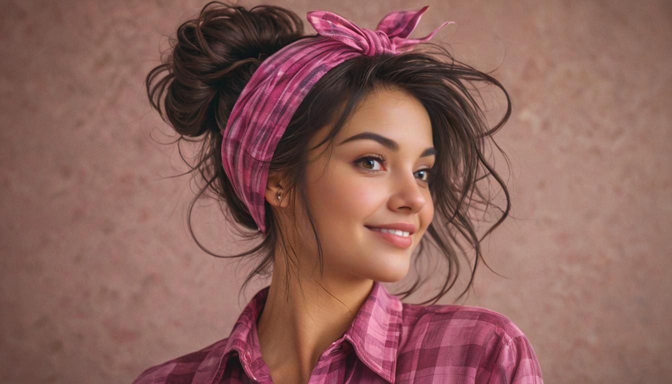 Portrait of a Pretty Woman with Pink Head Wrap