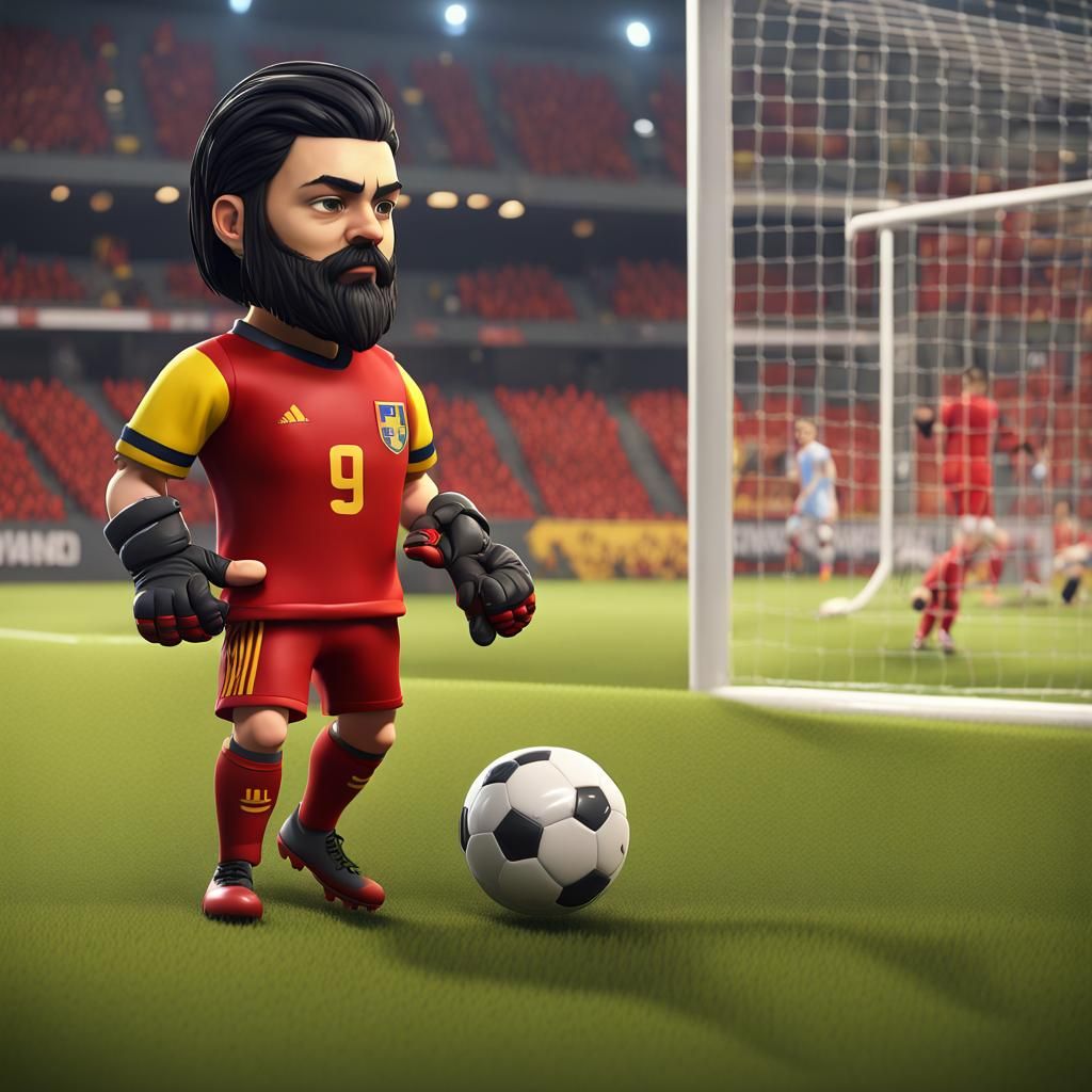 Chibi Soccer Goalkeeper in Sweden Kit, Detailed Matte Painti...