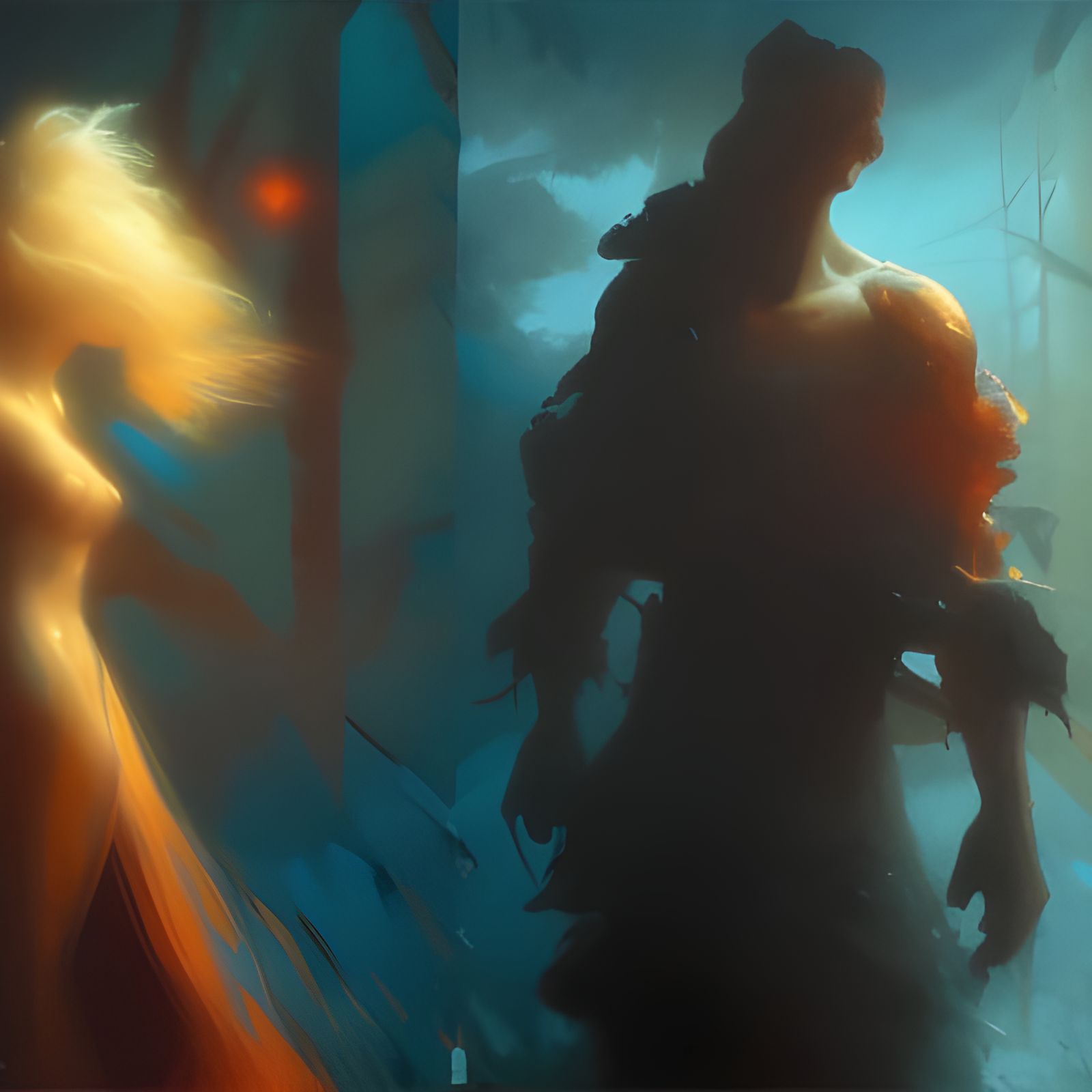 Dark Fantasy Scene: Purple and Yellow Impressionism