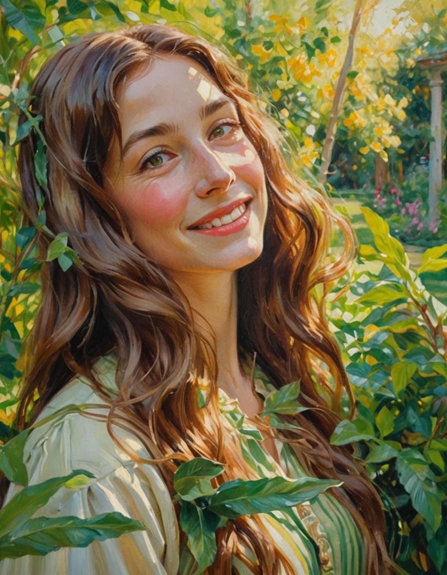 Woman in a Sunlit Garden, Inspired by Sargent's Style
