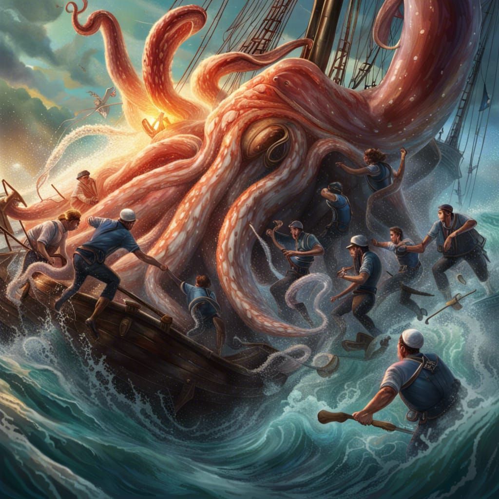 The Kraken's a'pulling Tommy away, lads! Seize him, me hearties!