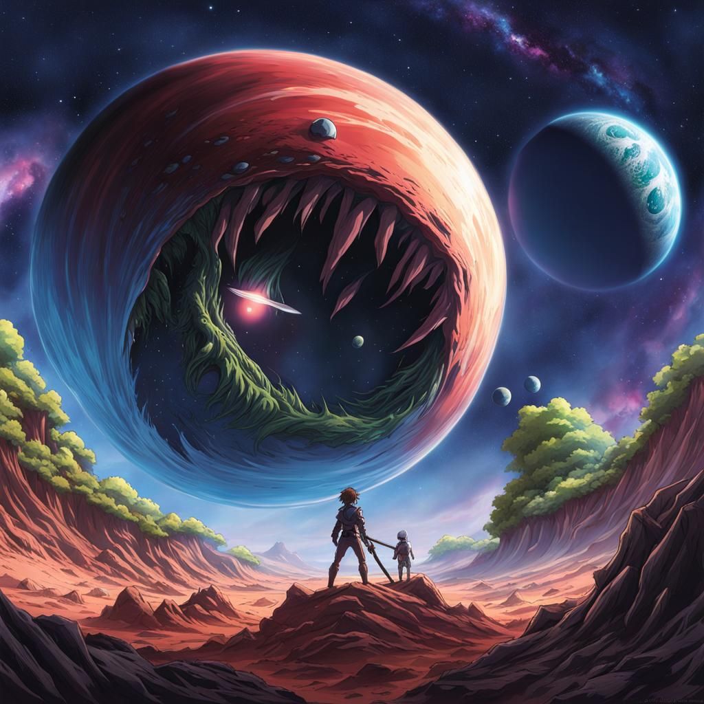 Giant Alien Planet Eater in Anime Style