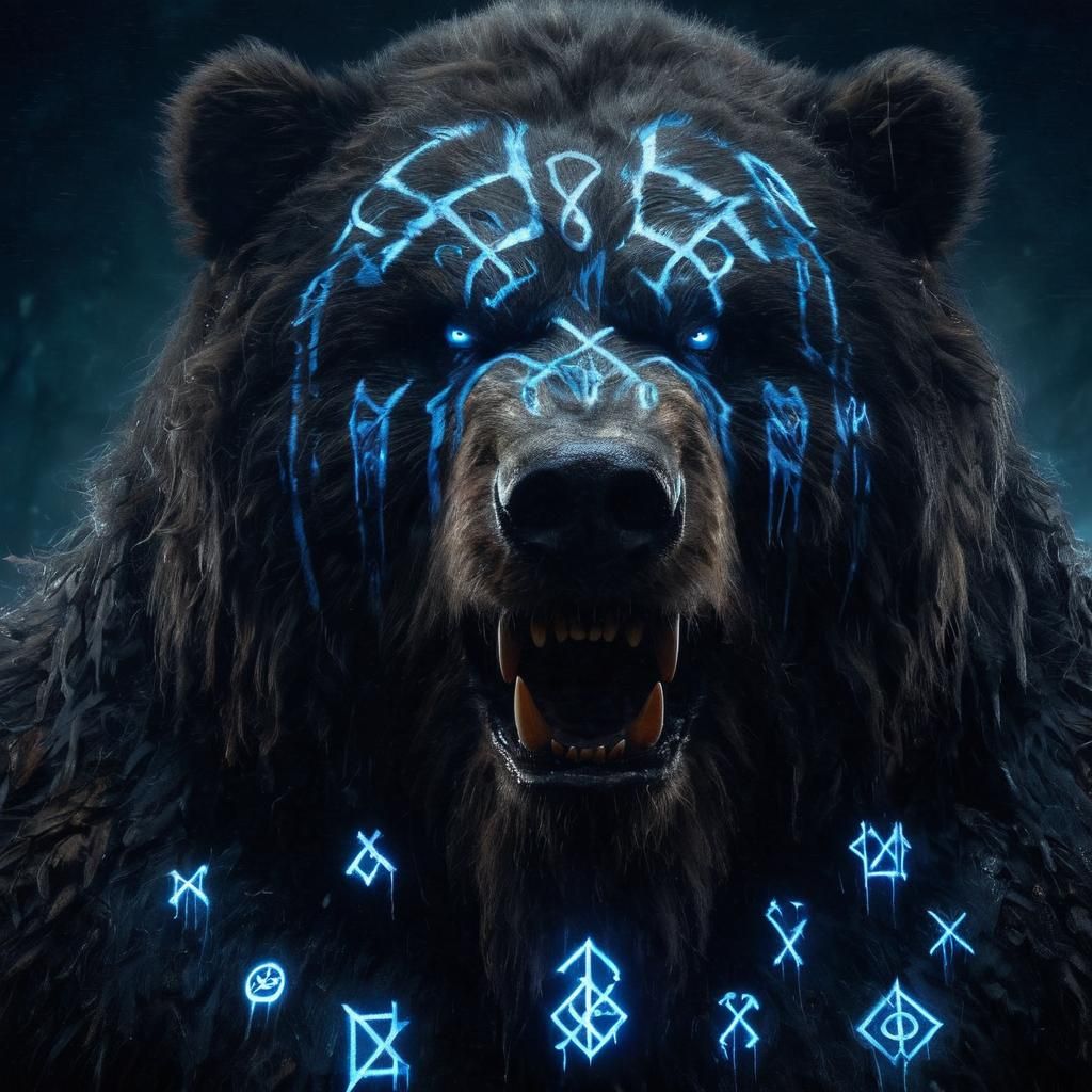 Furious Runed Bear Barbarian in Darkness