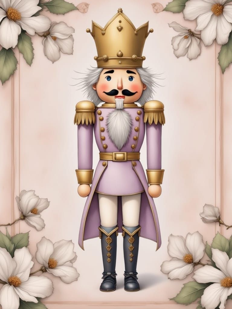 Whimsical Watercolor Nutcracker Soldier with Magnolias