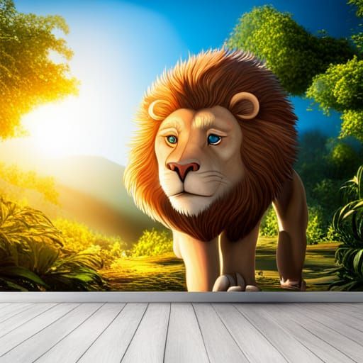 Cartoon Lion in a Magical Jungle Portrait