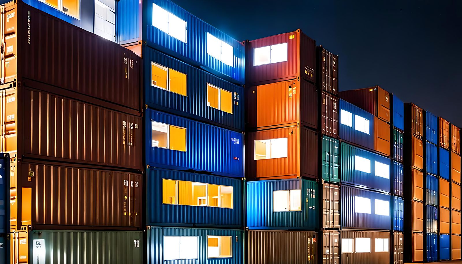 Shipping Container Sleeping Pods in Parkland at Night