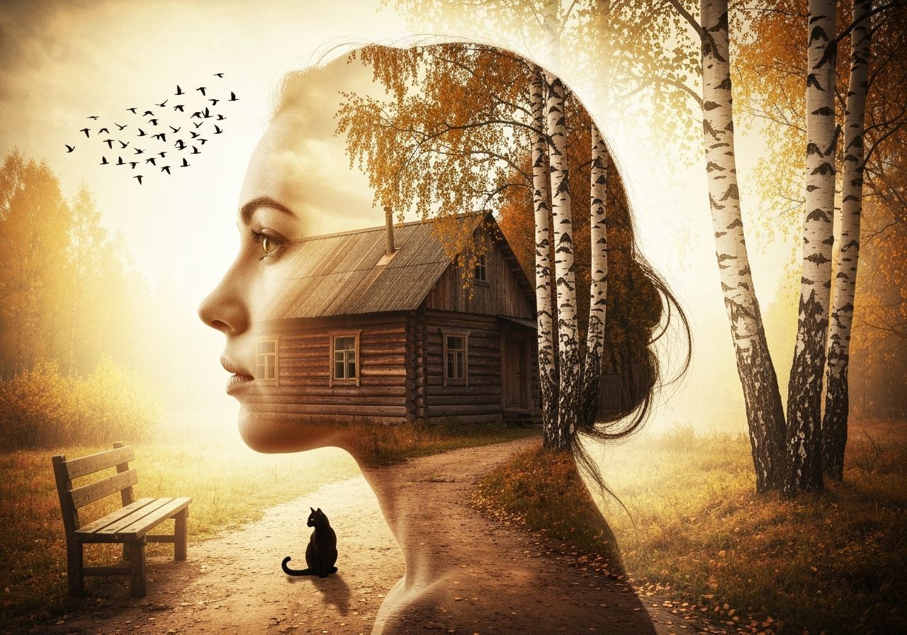 Surreal Autumn Woman Double Exposure Image
