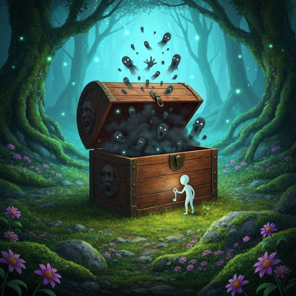 Enchanted Chest of Horrors in a Glowing Forest