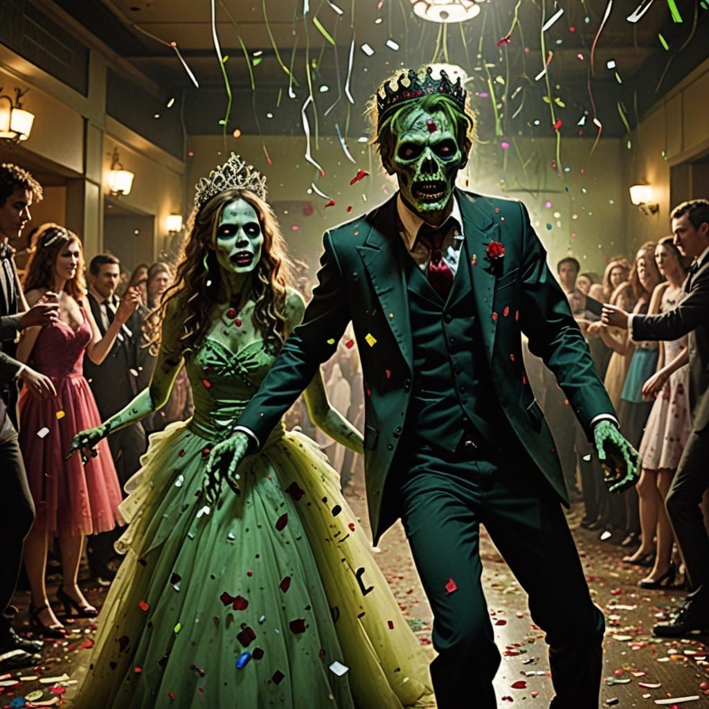Zombie Prom Night Chaos in Green Fog
