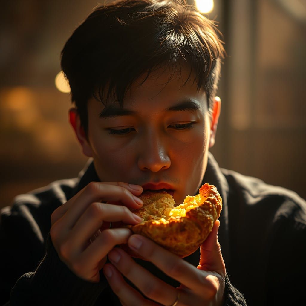 Hyperrealistic Portrait of a Serene, Pastry-Loving Character...