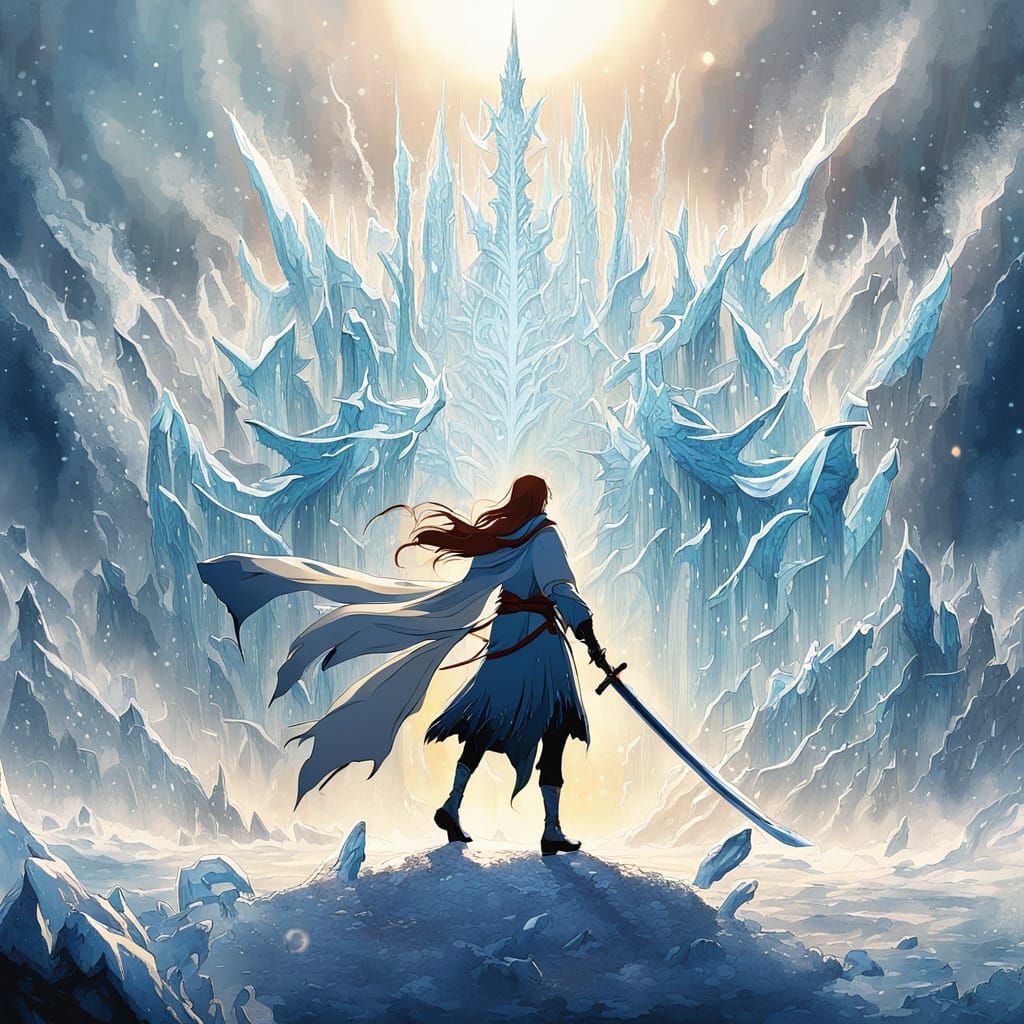 Elegant Ice Warrior in Frozen Landscape, Zentangle Patterns ...